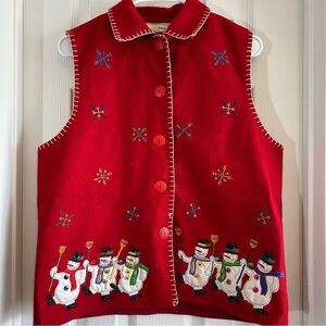Carrie‎ Allen Vintage Red Snowman Holiday Vest Women’s Large Wool Blend